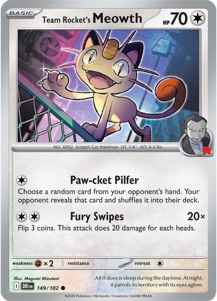 Team Rocket's Meowth Reverse HOLO 149/182 Destined Rivals (DRI)