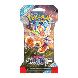 Pokémon Stellar Crown trading card game booster pack on a white background