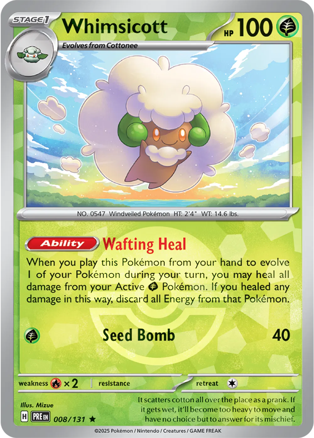 Whimsicott (Poke Ball Pattern) Prismatic Evolutions Rare • 008/131 Holofoil
