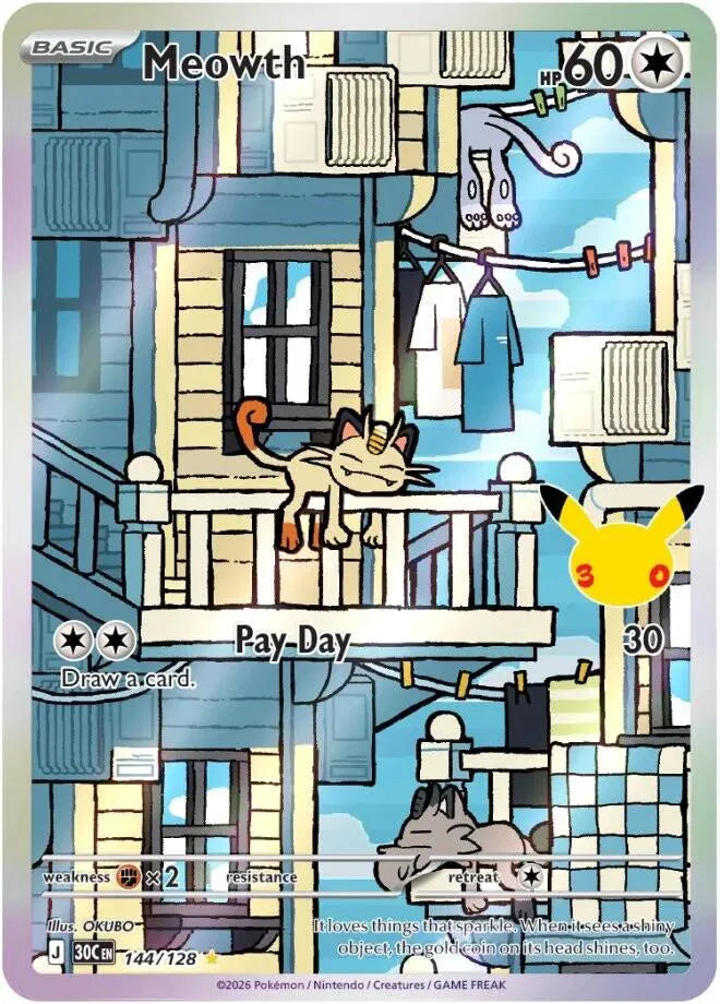 Meowth 30th Celebration Illustration Rare 144/128