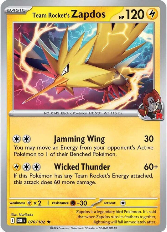Team Rocket's Zapdos Reverse HOLO 070/182 Destined Rivals (DRI)