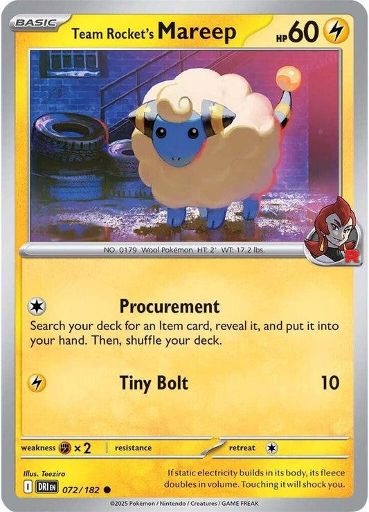 Team Rocket's Reverse HOLO Mareep 072/182 Destined Rivals (DRI)