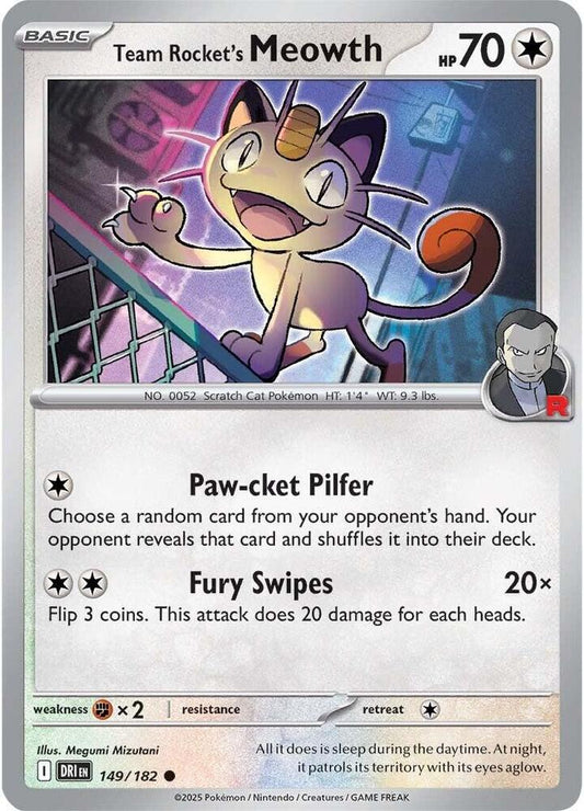 Team Rocket's Meowth Reverse HOLO 149/182 Destined Rivals (DRI)