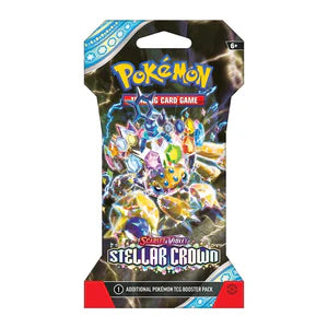 Pokémon Stellar Crown trading card game booster pack on a white background