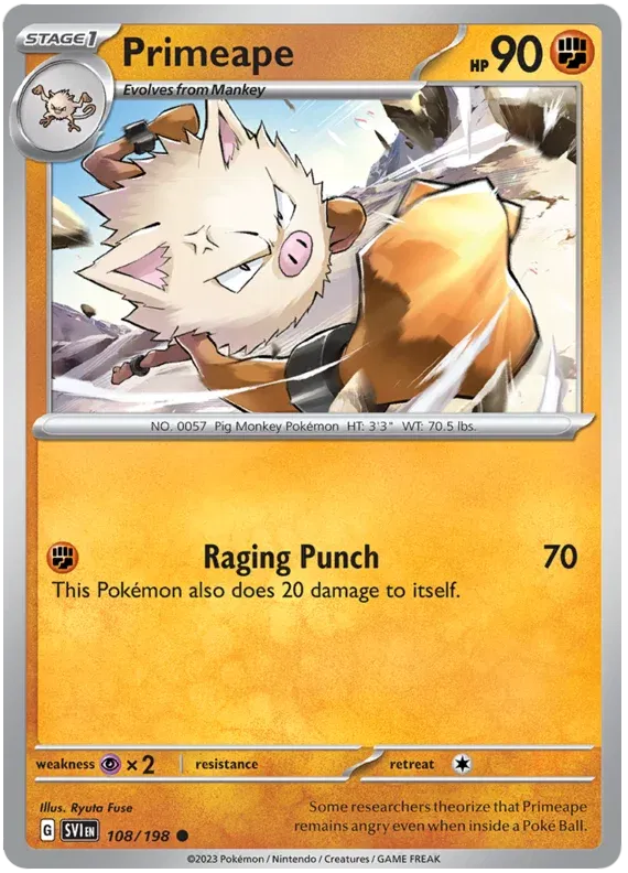 Primeape Scarlet & Violet Base Set Common • 108/198 Reverse Holofoil