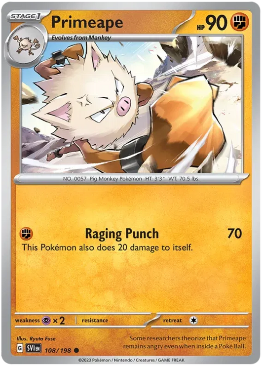 Primeape Scarlet & Violet Base Set Common • 108/198 Reverse Holofoil