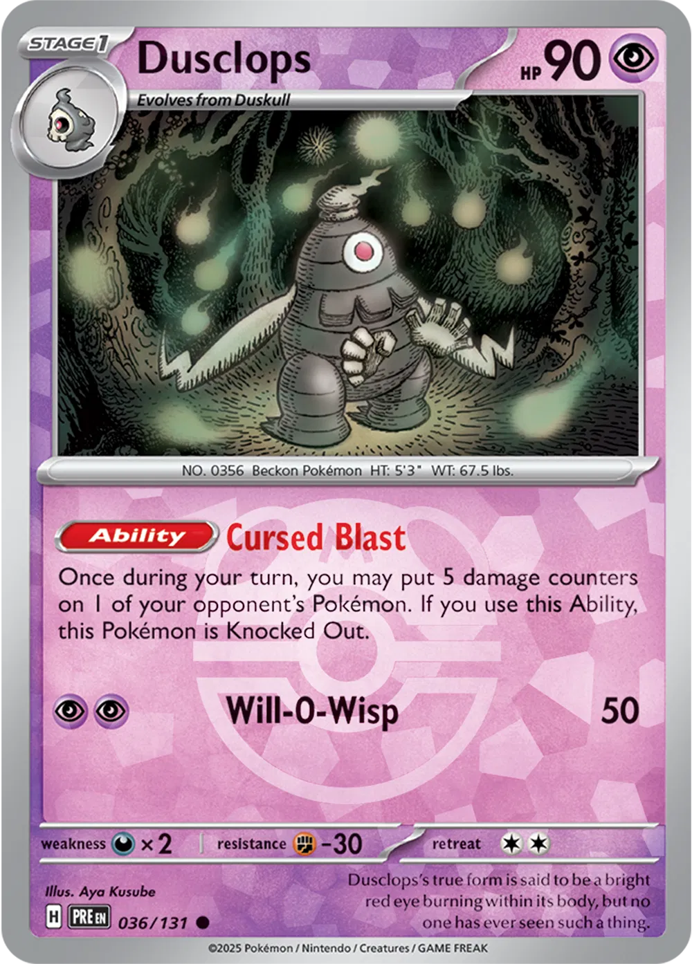 Dusclops (Master Ball Pattern) Prismatic Evolutions Common 036/131