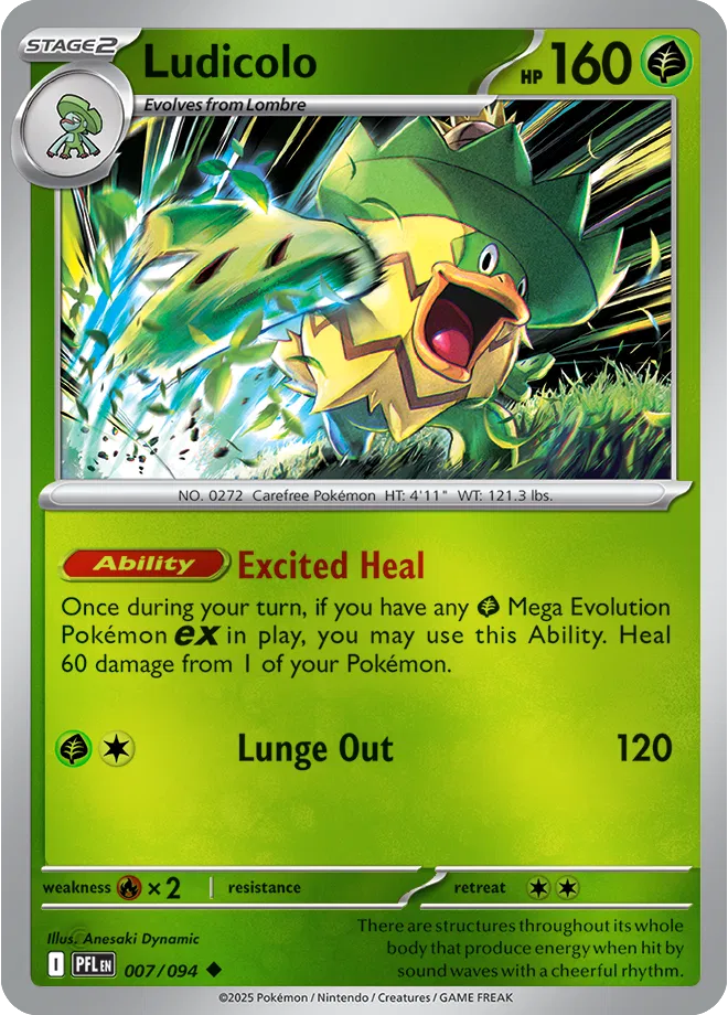 Ludicolo Uncommon 007/094 Rev Holo Phantasmal Flames