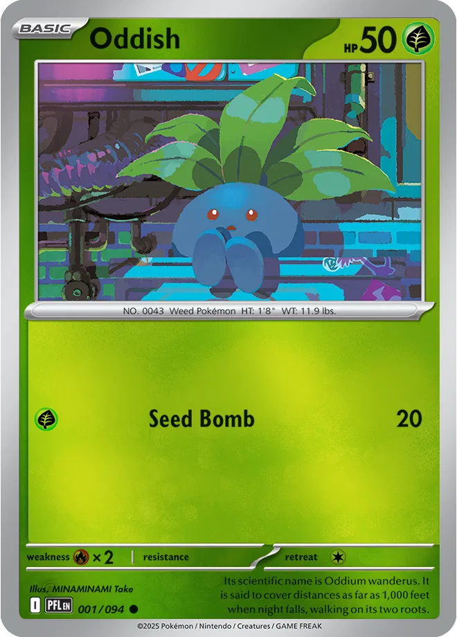 Oddish Common 001/094 Reverse holo Phantasmal Flames
