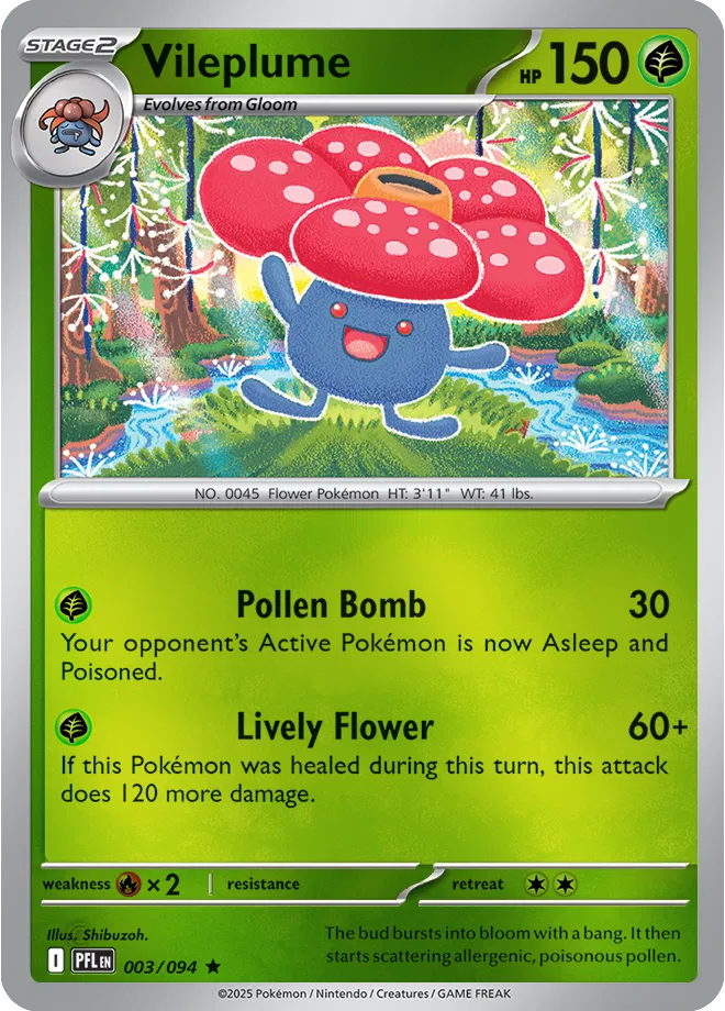 Vileplume Rare 003/094 Reverse holo Phantasmal Flames