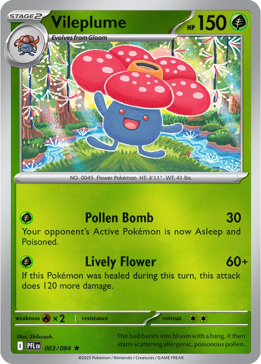 Vileplume Rare 003/094 Reverse holo Phantasmal Flames